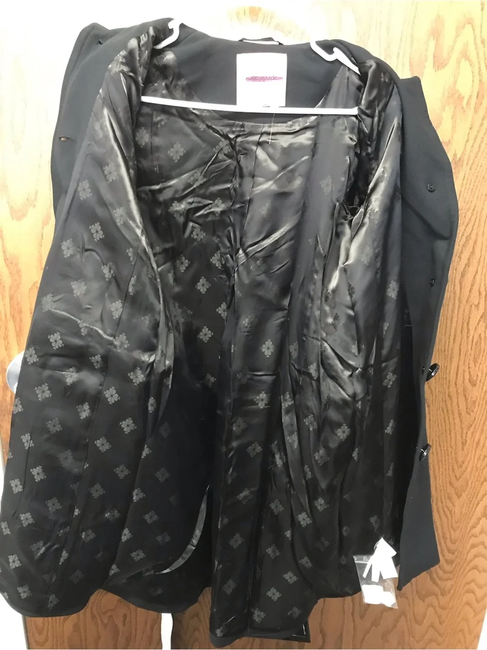 Kate Spade New York Black Trench Coat with contrasting white collar and cuffs 00